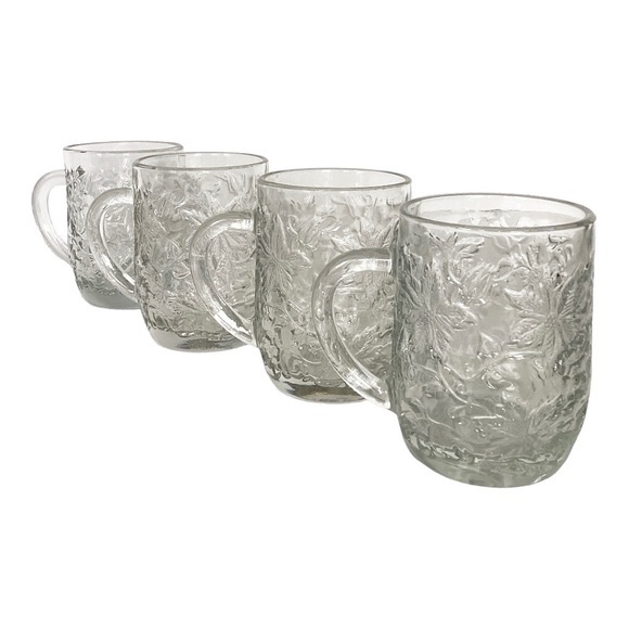 Princess House Fantasia Clear Glass Coffee Tea Egg Nog Mug Set Of Four VTG EUC - Picture 6 of 12